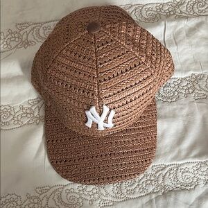 NY- Crochet/wicker feel Baseball Cap - Brown & White